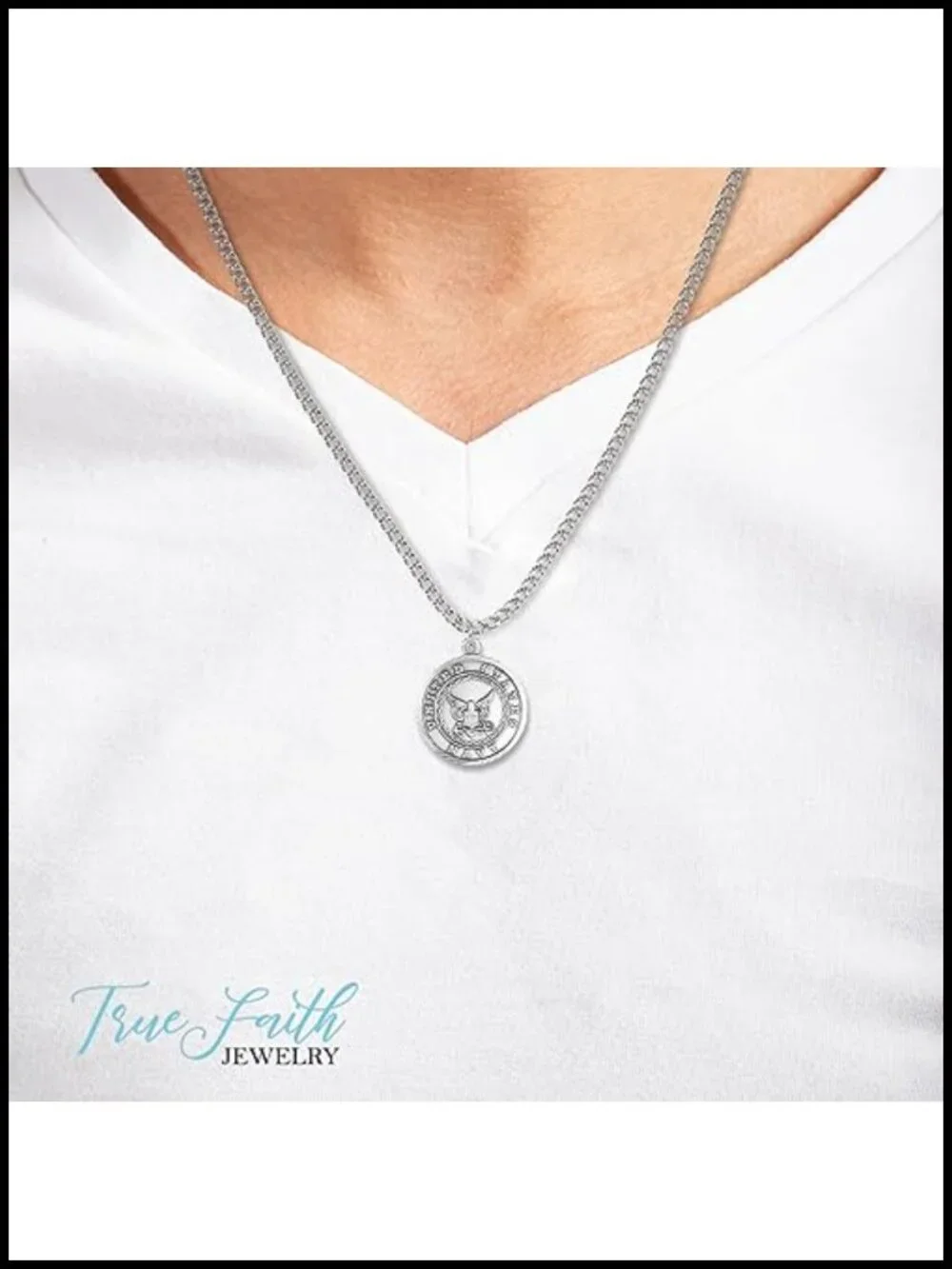US Navy St Michael Medal Pendant Necklace Nickel Silver Antique Finish Religious